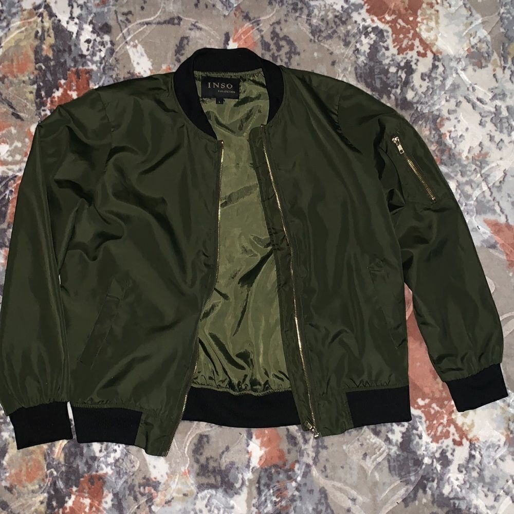 Green jacket size Large Bomber style - Picture 5 of 7